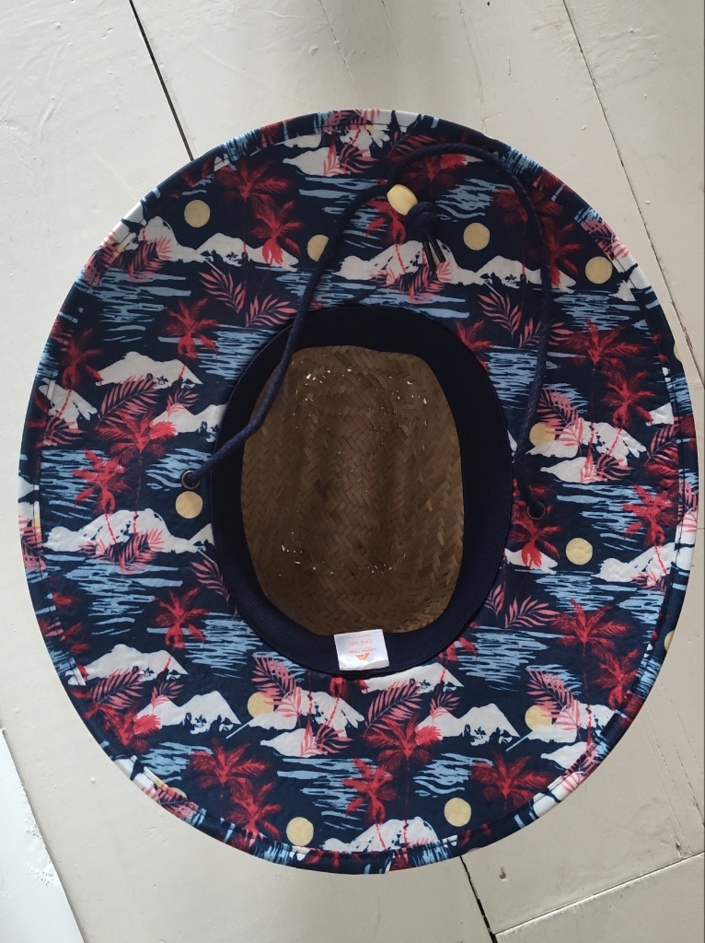 NWT Ozark Trail Straw Sun Hat | Adjustable Strap | Navy Red Tropical Trim | OS - Picture 4 of 7